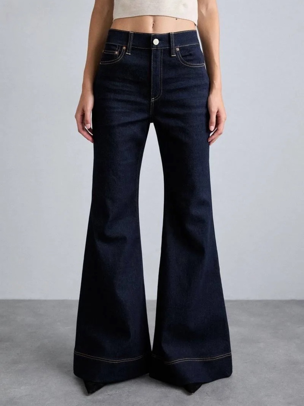 Alice + Olivia Olivia High Rise Bell Dark Rinse Flare Denim
